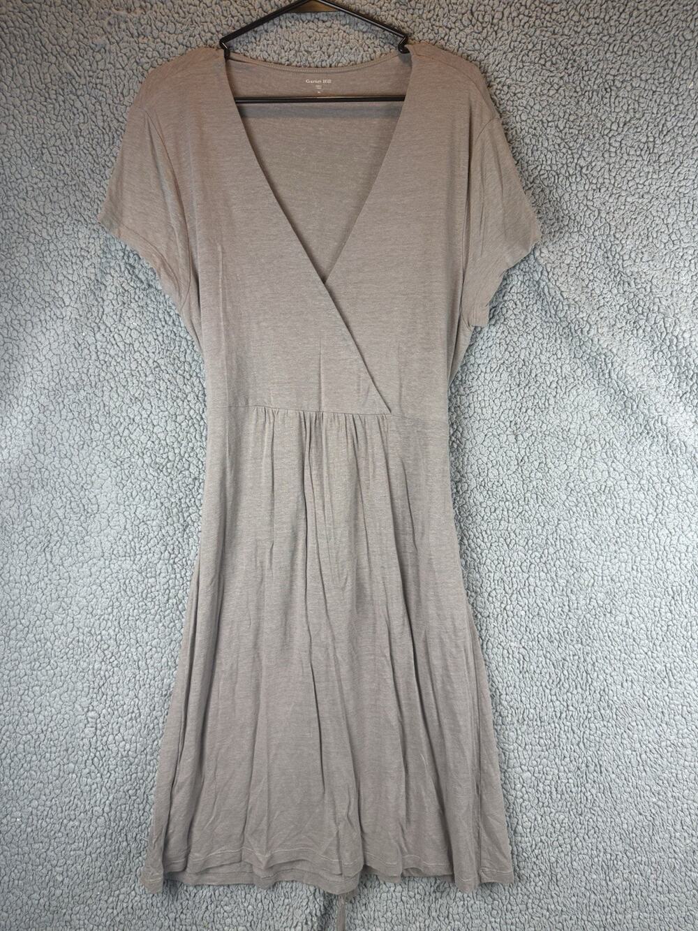 Garnet Hill XL Beige Tan Faux Wrap Dress Linen Blend Tie Back